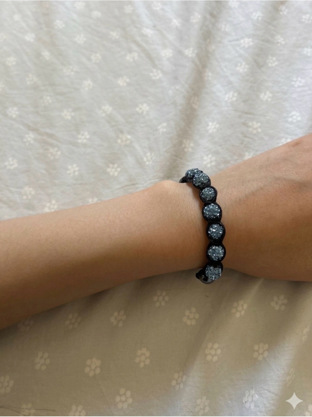 Homemade Black Cord Bracelet with Sparkling Gray Beads